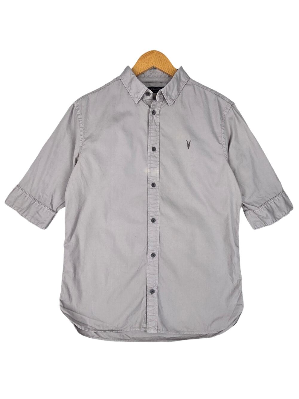 ALLSAINTS BUTTON‑UP SHORT-SLEEVE SHIRT – MEN’S SMALL – GRAY – MODERN SLIM STYLE